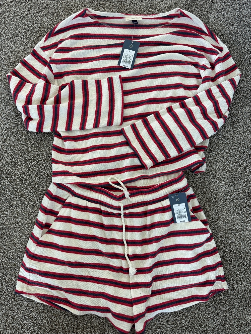 Universal Thread Red & Cream Striped set